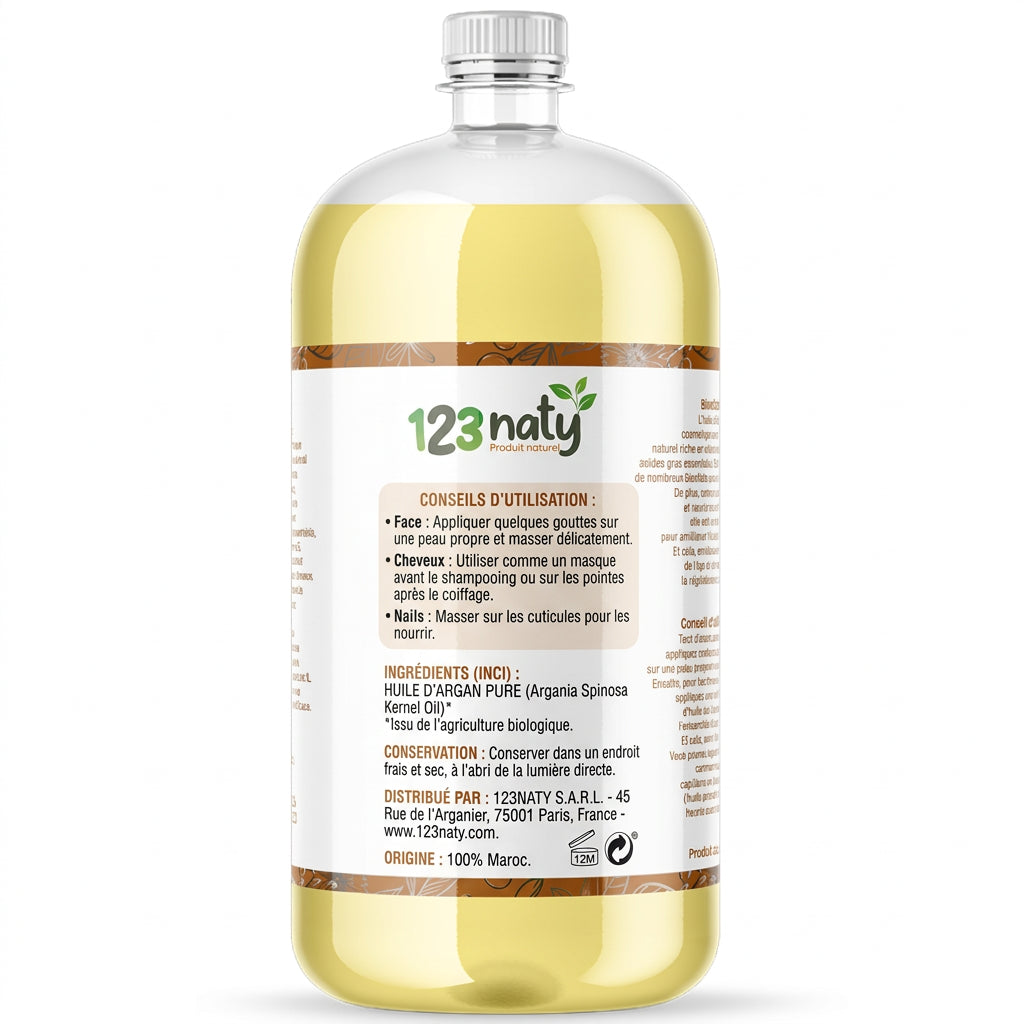 Huile d'Argan cosmétique - vue arrière informations produit