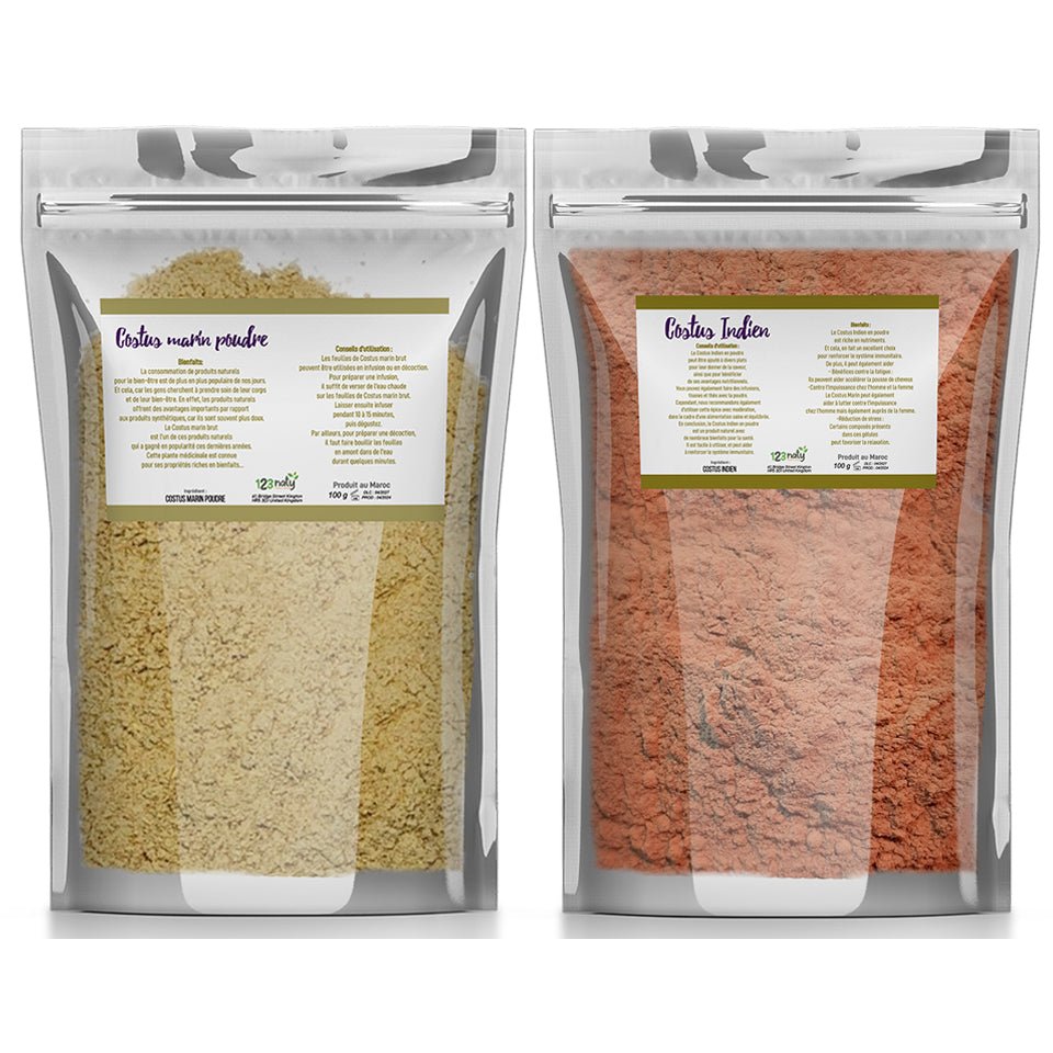 Pack 100g Costus Indien en poudre & 100g Costus Marin en Poudre | 123NATY — pack de 2 produits