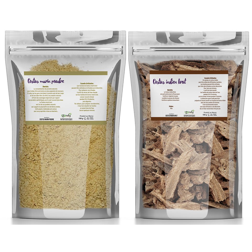 Pack 100g Costus Marin en Poudre & 100g Costus Indien Brut | 123NATY — pack de 2 produits