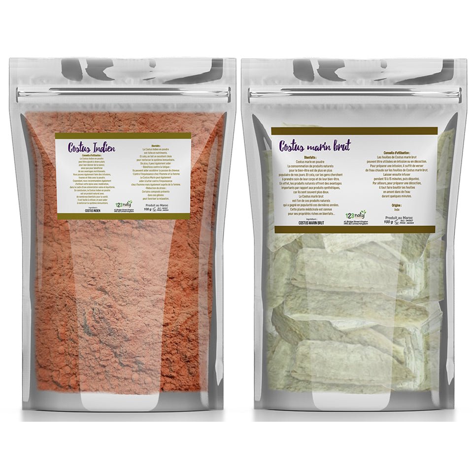 Pack 100g Costus Indien en poudre & 100g Costus Marin Brut | 123NATY — pack de 2 produits