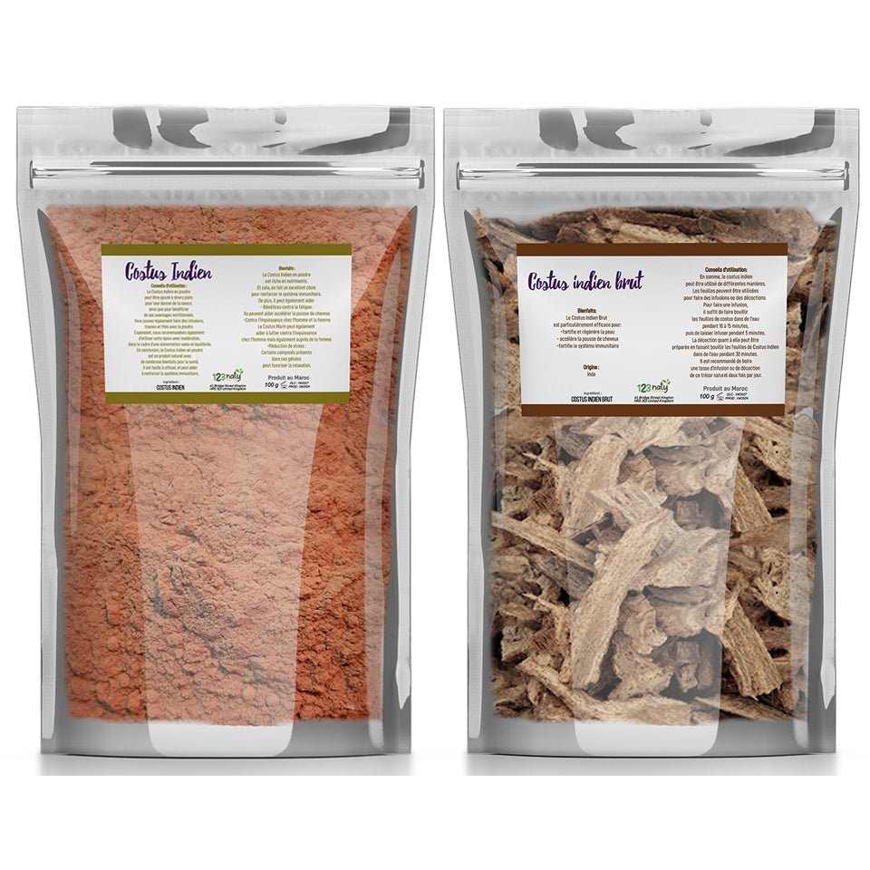 pack 100g Costus Indien en poudre & 100g Costus Indien Brut | 123NATY — pack de 2 produits