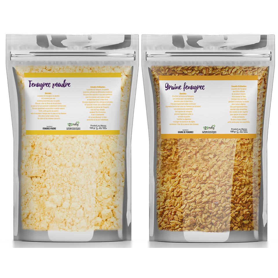 Pack 100g Graine de Fenugrec & 100g Graine de Fenugrec en Poudre | 123NATY — pack de 2 produits