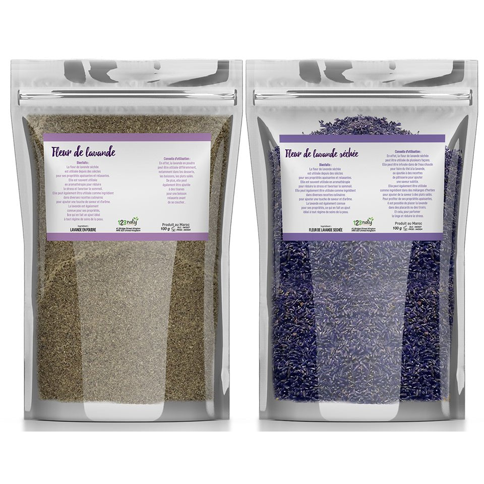 Pack 100g Fleur de Lavande séché & 100g Lavande en Poudre | 123NATY — pack de 2 produits