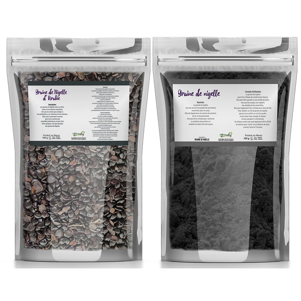 Pack 100g Graine de Nigelle d'Arabie & 100g Graine de Nigelle en Poudre | 123NATY — pack de 2 produits