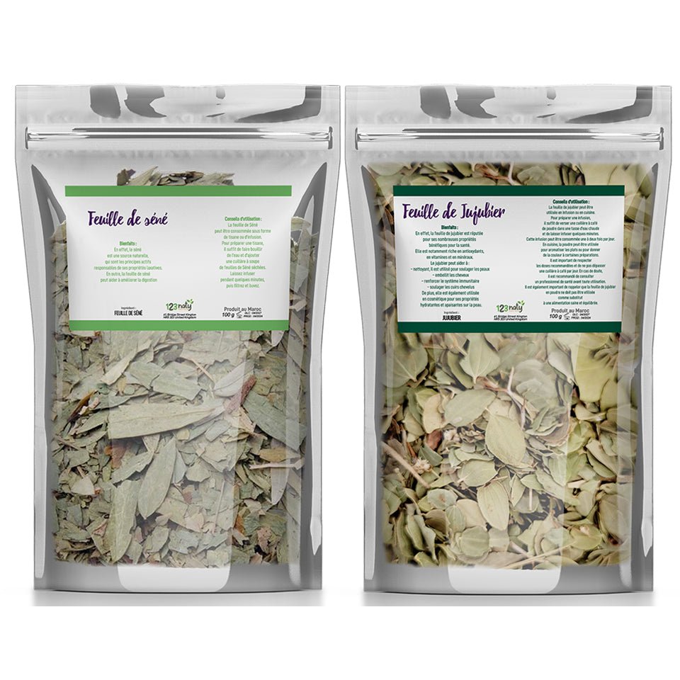 Pack 100g Feuille de Séné & 100g Feuille de Jujubier (Sidr) | 123NATY — pack de 2 produits