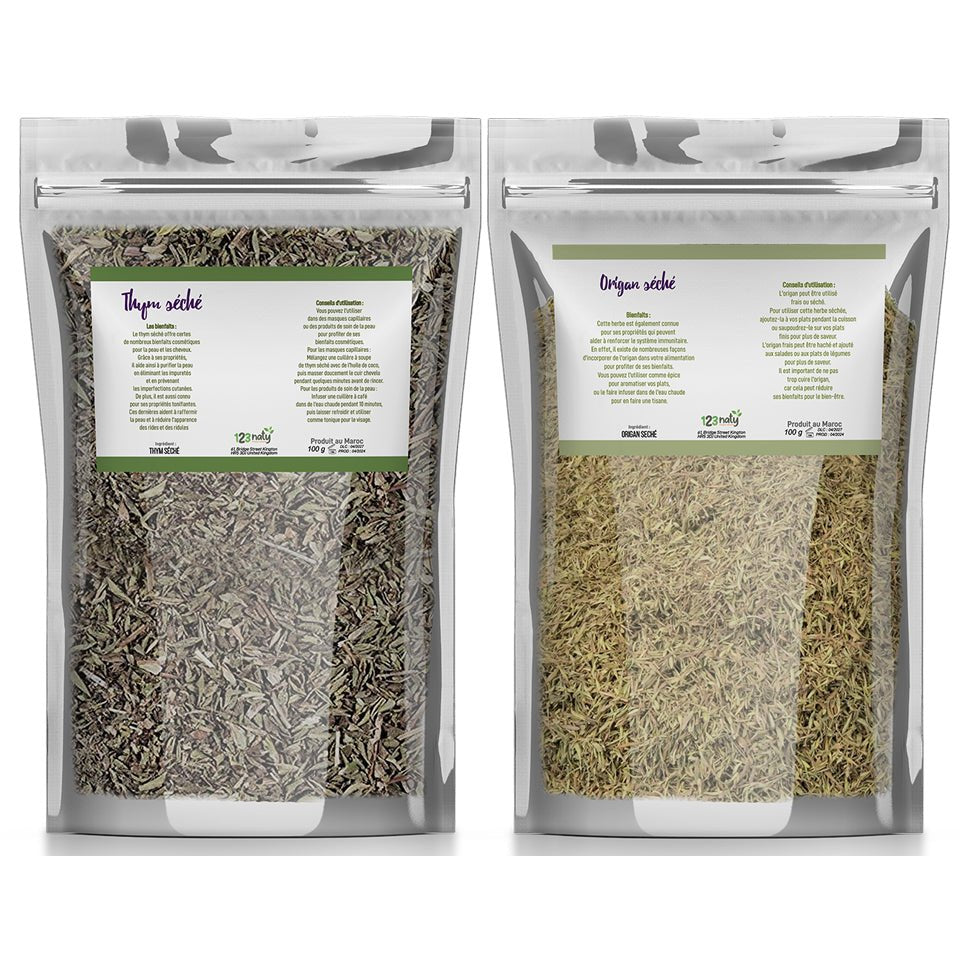 Pack 100g Thym Séchée & 100g Origan en Feuille Séché | 123NATY — pack de 2 produits