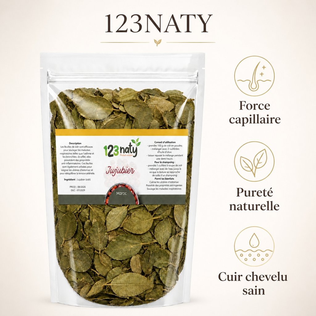 100g Feuille de Jujubier (Sidr) | 123NATY — Infographie bénéfices clés