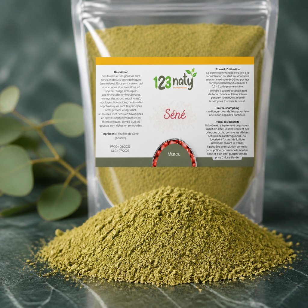 100g Feuille de Séné en Poudre | 123NATY — Texture en gros plan