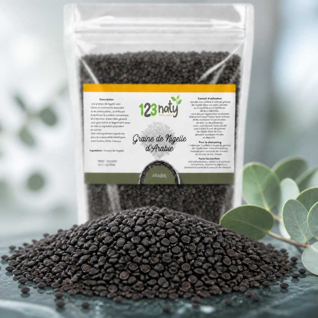 100g Graine de Nigelle d'Arabie | 123NATY — Texture en gros plan