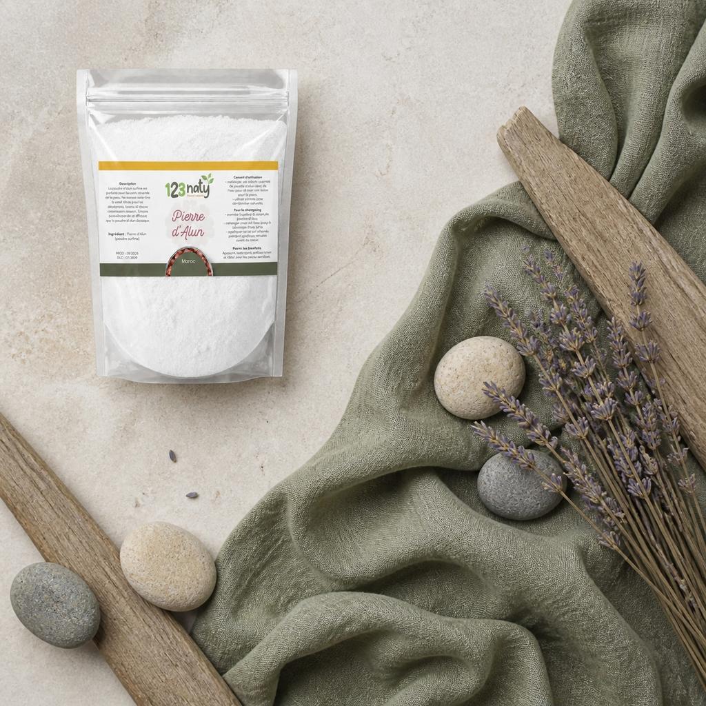100g Pierre d'Alun Poudre Cristaux | 123NATY — Ambiance flat lay