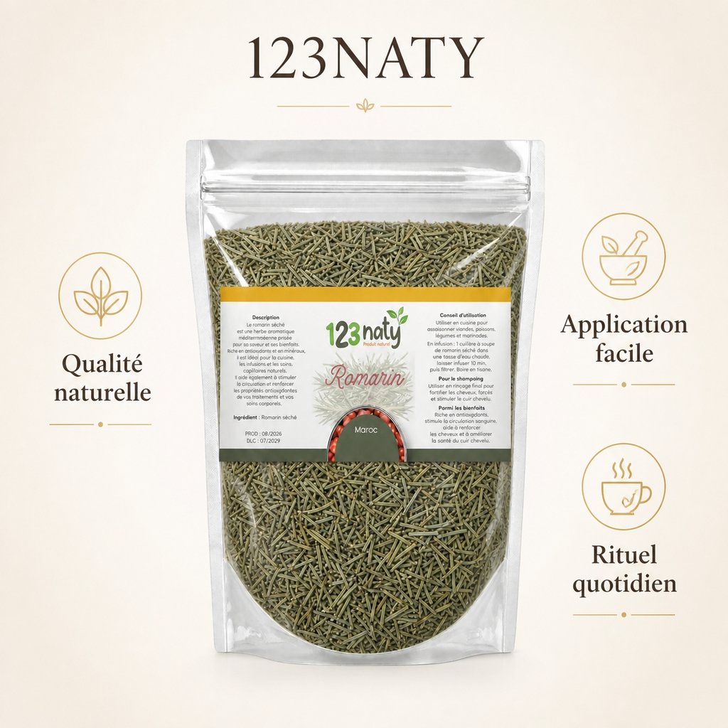 100g Romarin Séchée | 123NATY — Infographie bénéfices clés