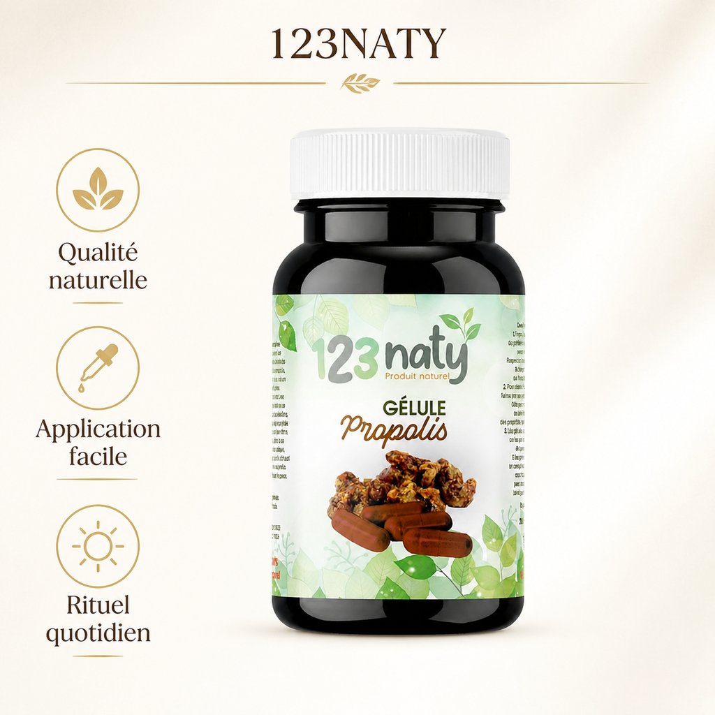 Propolis 120 Gélules – Renforce Immunité | 123NATY — Infographie bénéfices clés