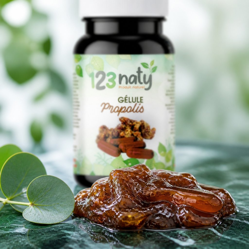 Propolis 120 Gélules – Renforce Immunité | 123NATY — Texture en gros plan