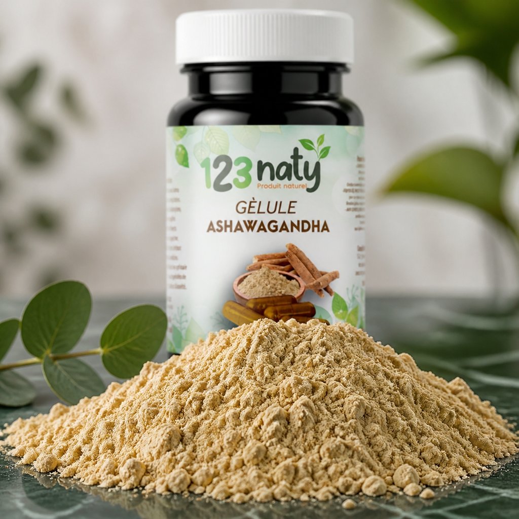 120 Gélules Ashwaganda 100% Naturel | 123NATY — Texture en gros plan