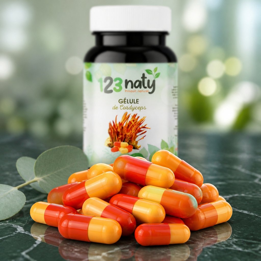 120 Gélules Cordyceps – Champignon Médicinal – Santé & Performance | 123NATY — Texture en gros plan