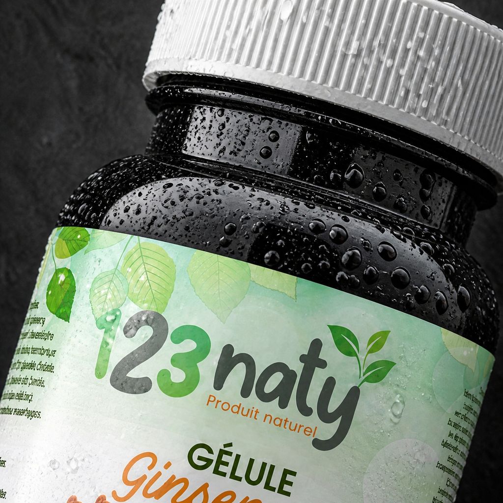120 Gélules de Ginseng | 123NATY — Détail macro du flacon