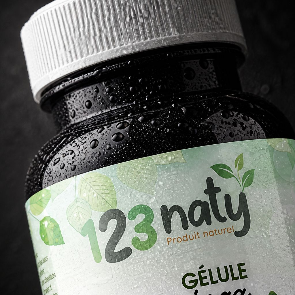 120 gélules de Moringa | 123NATY — Détail macro du flacon