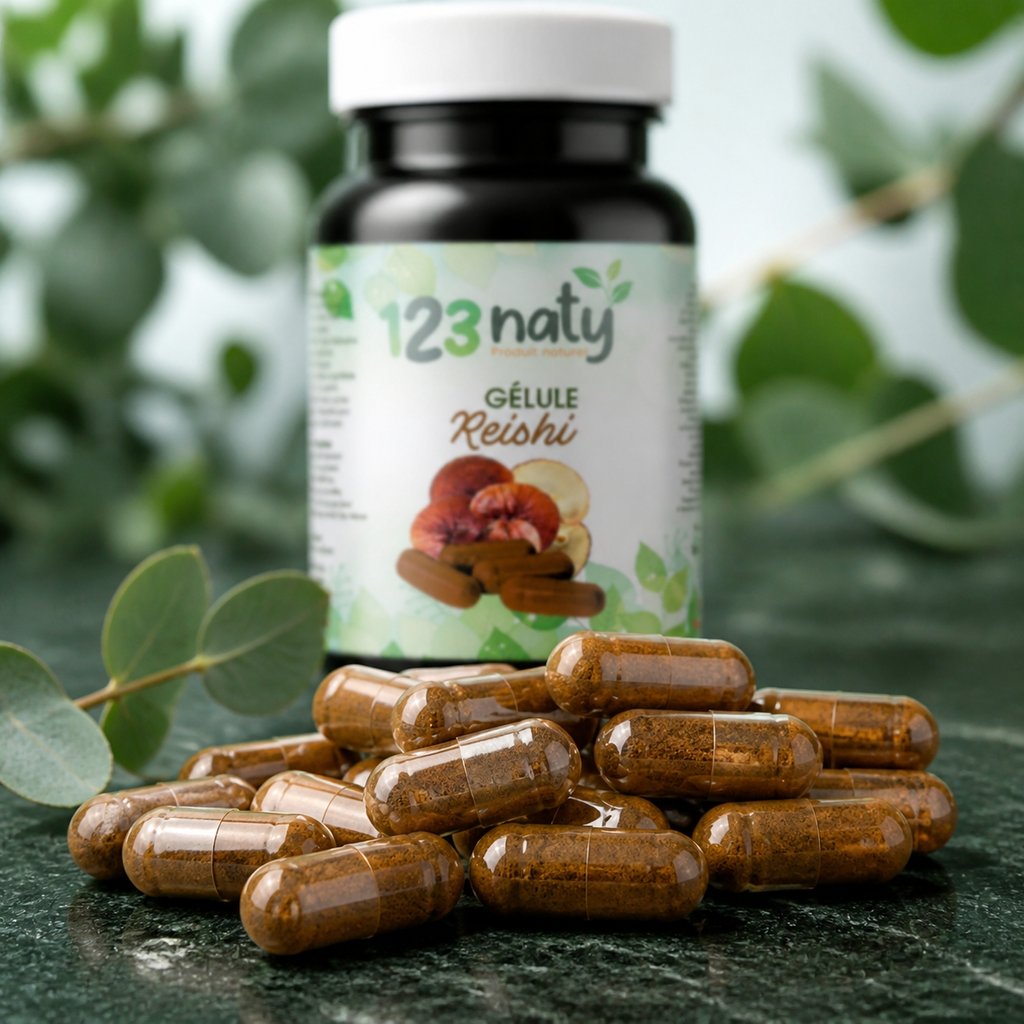 120 Gélules de Reishi | 123NATY — Texture en gros plan