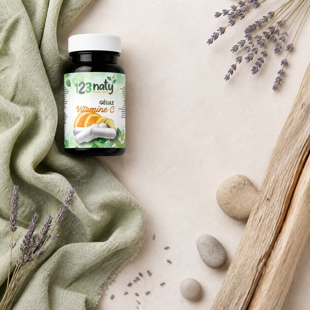 120 Gélules de Vitamines C | 123NATY — Ambiance flat lay