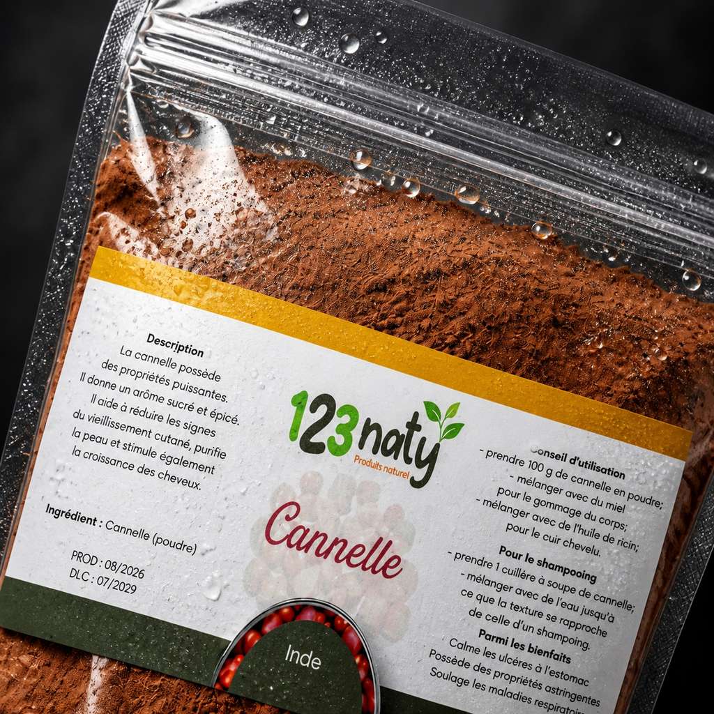1kg Cannelle Poudre | 123NATY — Détail macro du flacon