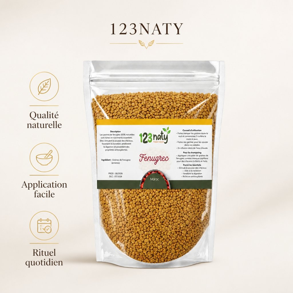 Graine de Fenugrec Entière – 1 kg | 123NATY — Infographie bénéfices clés