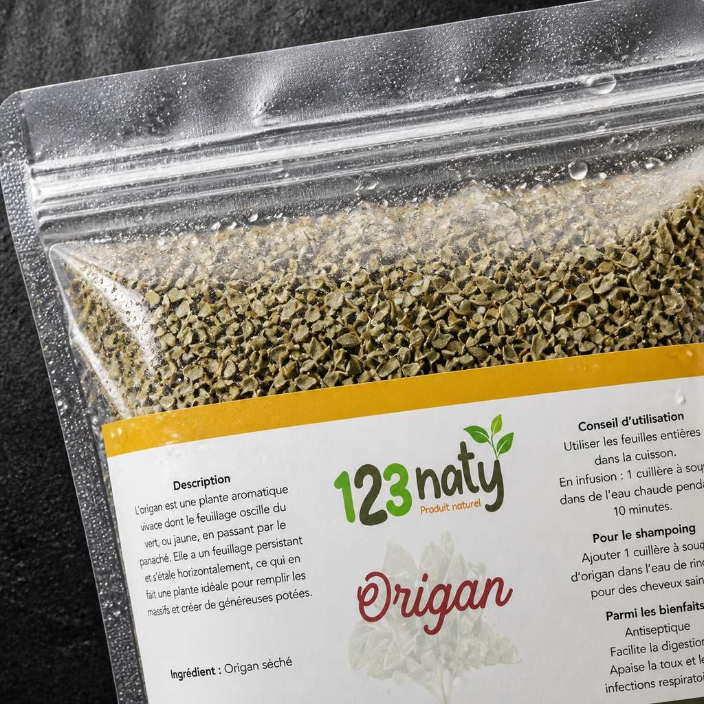 1kg Origan Séché – Feuilles Entières – Cuisine & Infusion Naturelle | 123NATY — Détail macro du flacon