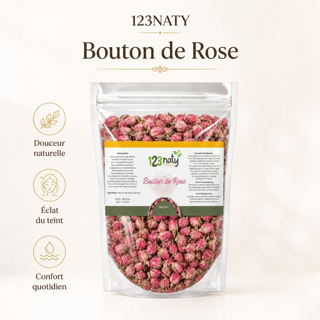 1kg Bouton de Rose Séchée | 123NATY — Infographie bénéfices clés