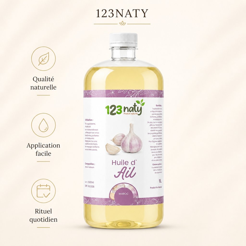 1L Huile d'Ail | 123NATY — Infographie bénéfices clés