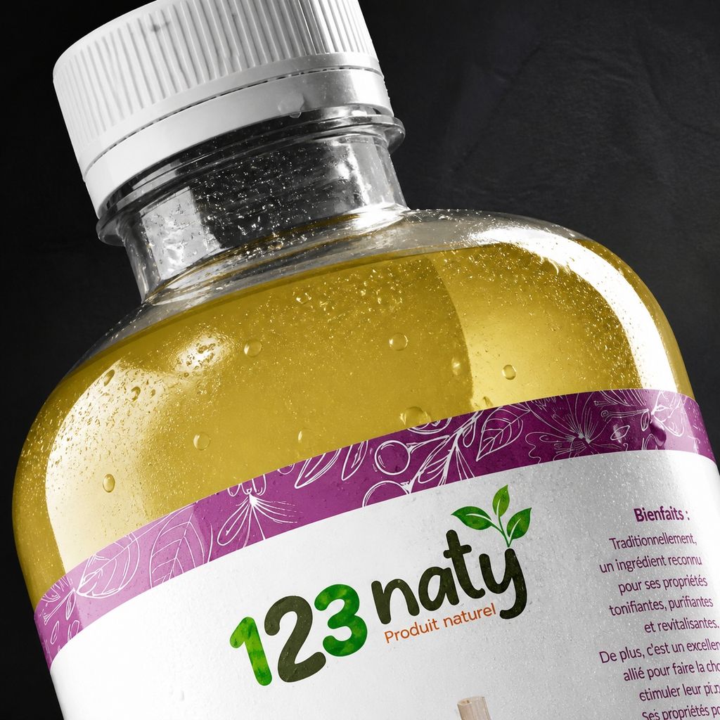 1L Huile d'Ail | 123NATY — Détail macro du flacon