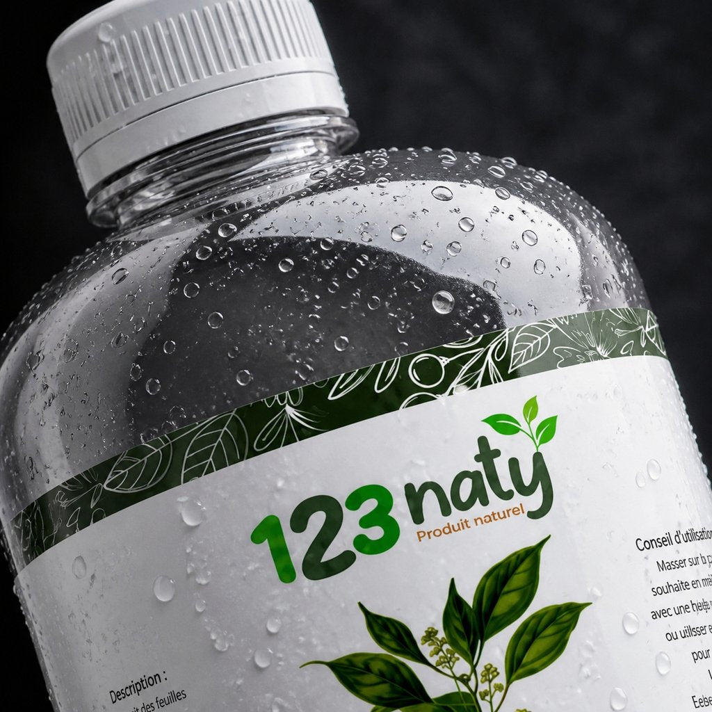 1L Huile de Camphre | 123NATY — Détail macro du flacon