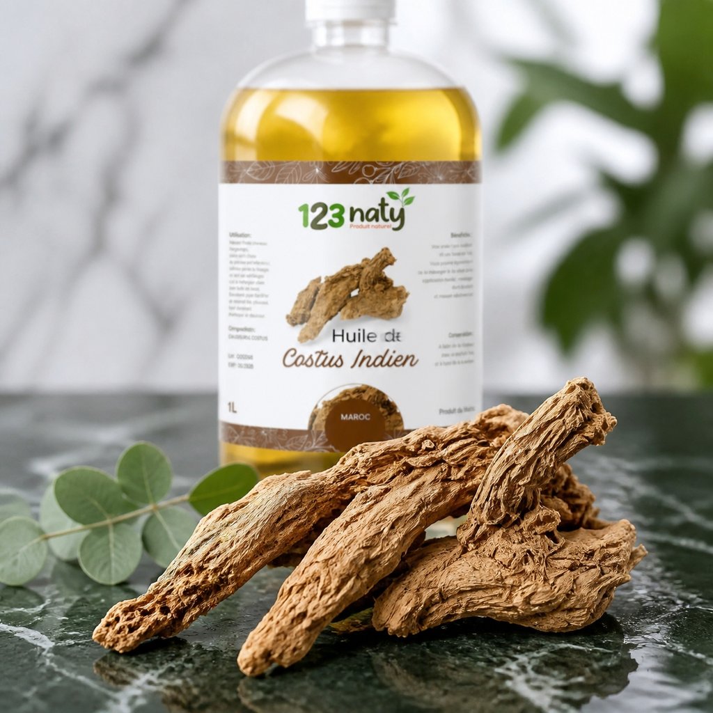 1L Huile de Costus Indien – 100% Naturelle – Vitalité & Détox | 123NATY — Texture en gros plan