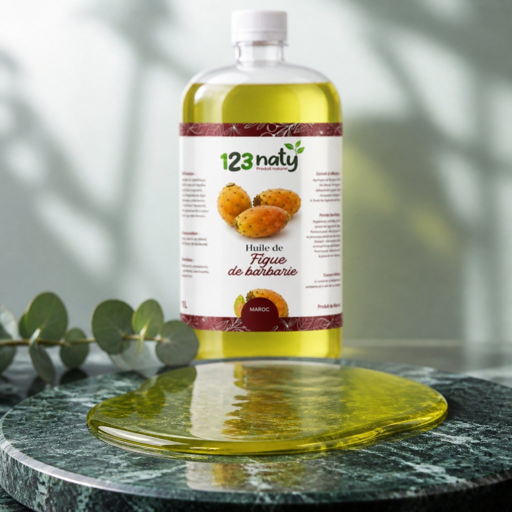 1L Huile de Figue de Barbarie (Macérat) – Soin Anti-Âge & Beauté Naturelle | 123NATY — Texture en gros plan