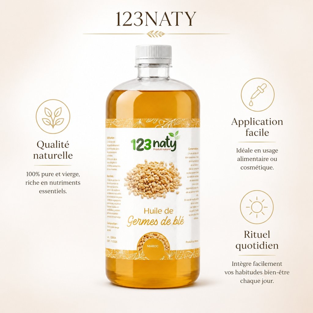 1L Huile de Germe de Blé | 123NATY — Infographie bénéfices clés