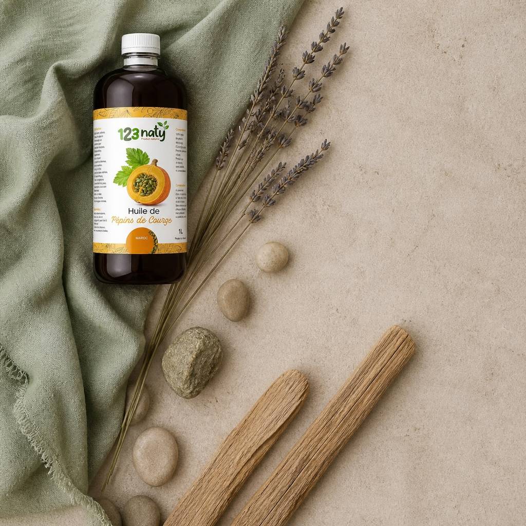 1L Huile de Pépin de Courge | 123NATY — Ambiance flat lay