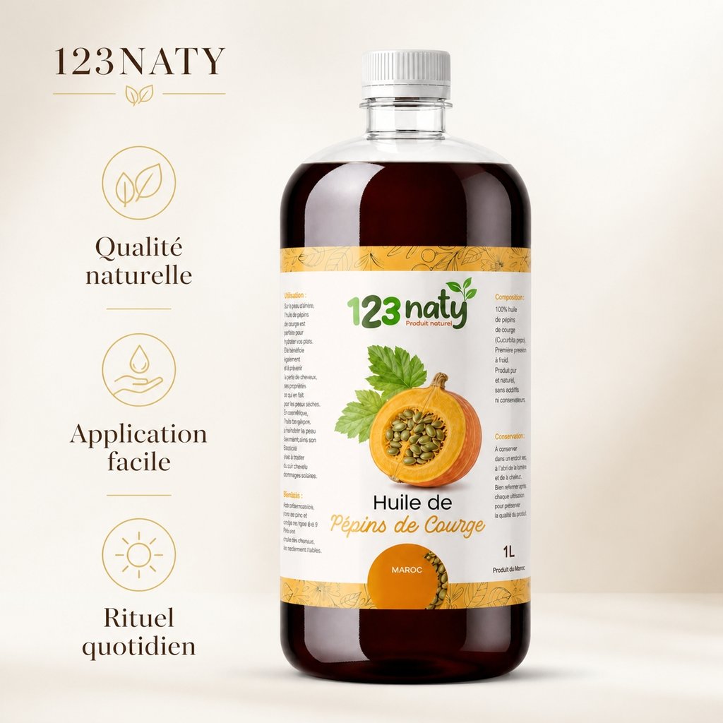 1L Huile de Pépin de Courge | 123NATY — Infographie bénéfices clés