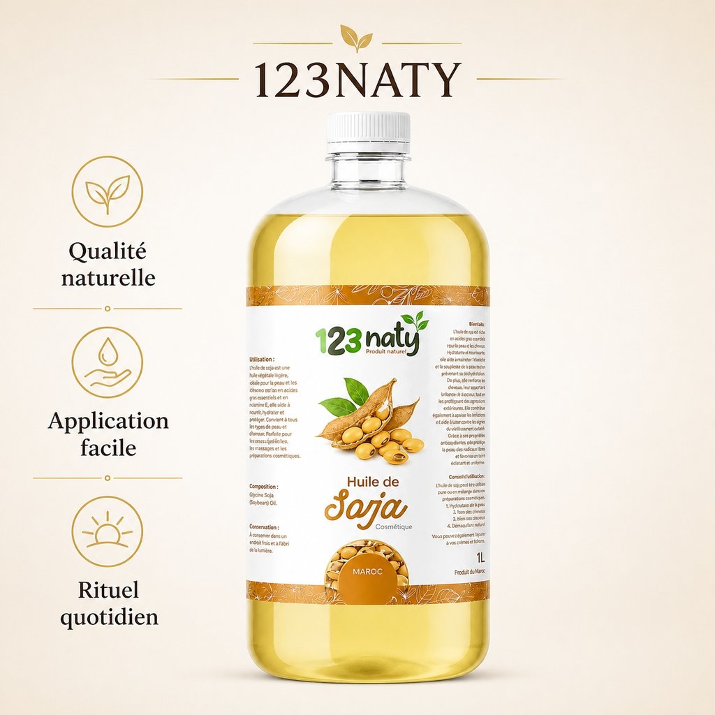 1L Huile de Soja Cosmétique | 123NATY — Infographie bénéfices clés