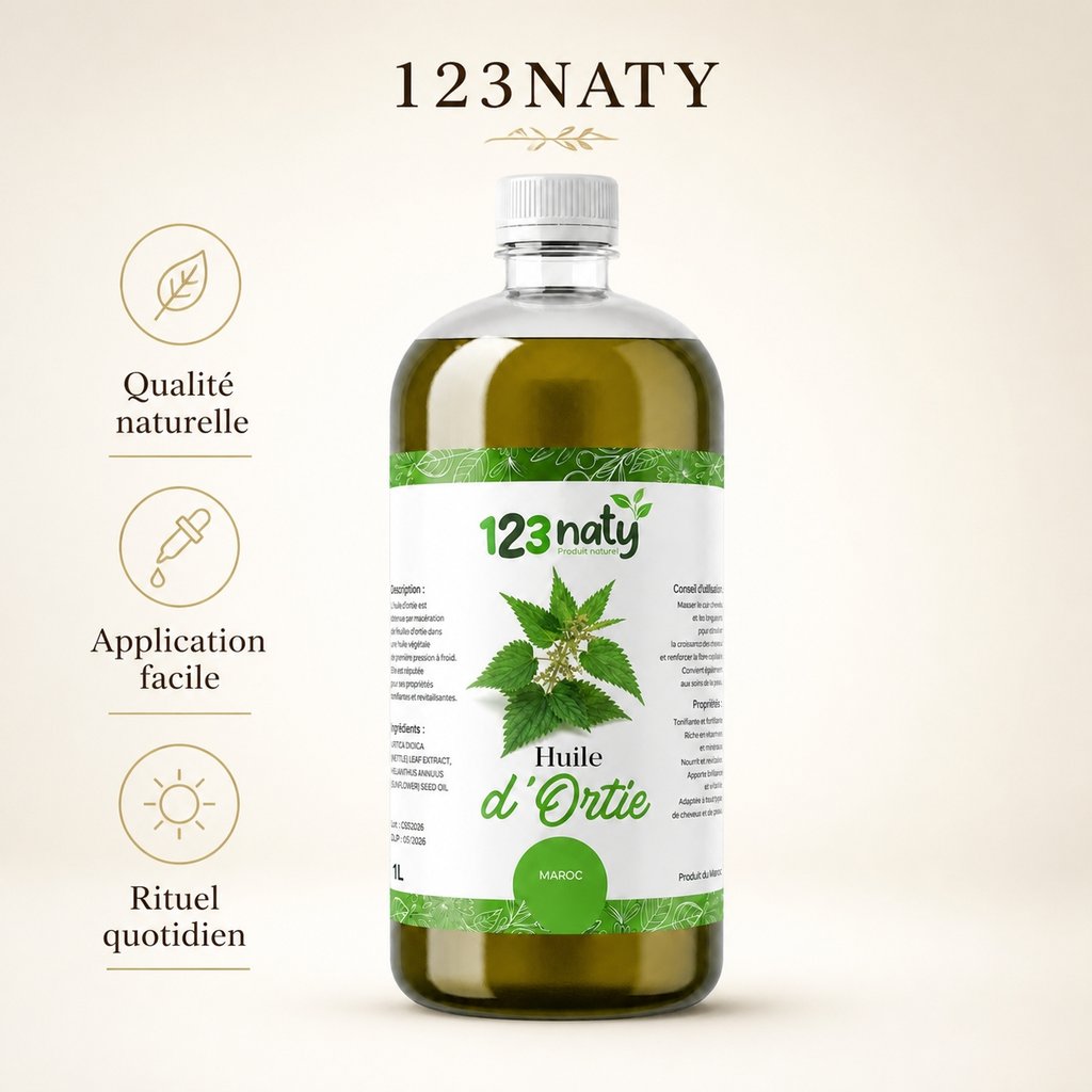 1L Huile d'Ortie | 123NATY — Infographie bénéfices clés