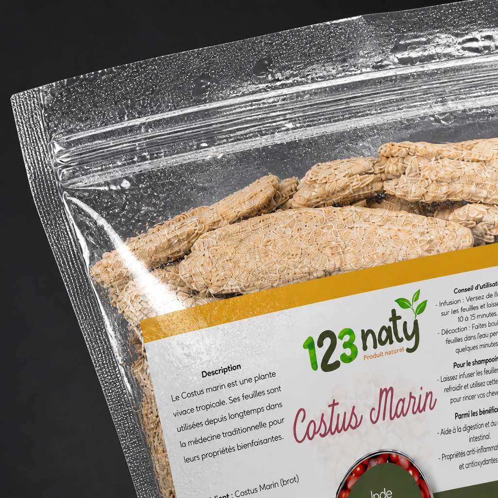 2X 100g Costus Marin Brut | 123NATY — Détail macro du flacon