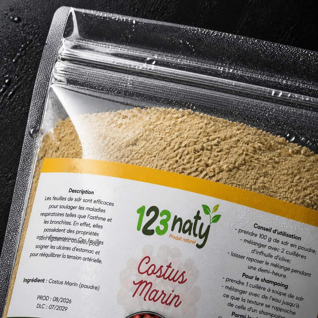 2X 100g Costus Marin en Poudre | 123NATY — Détail macro du flacon