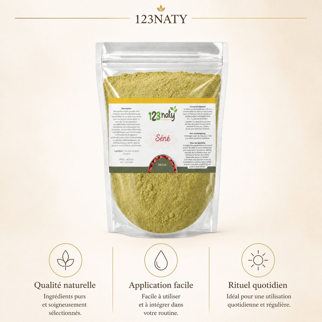 2X 1kg Feuille de Séné en Poudre | 123NATY — Infographie bénéfices clés