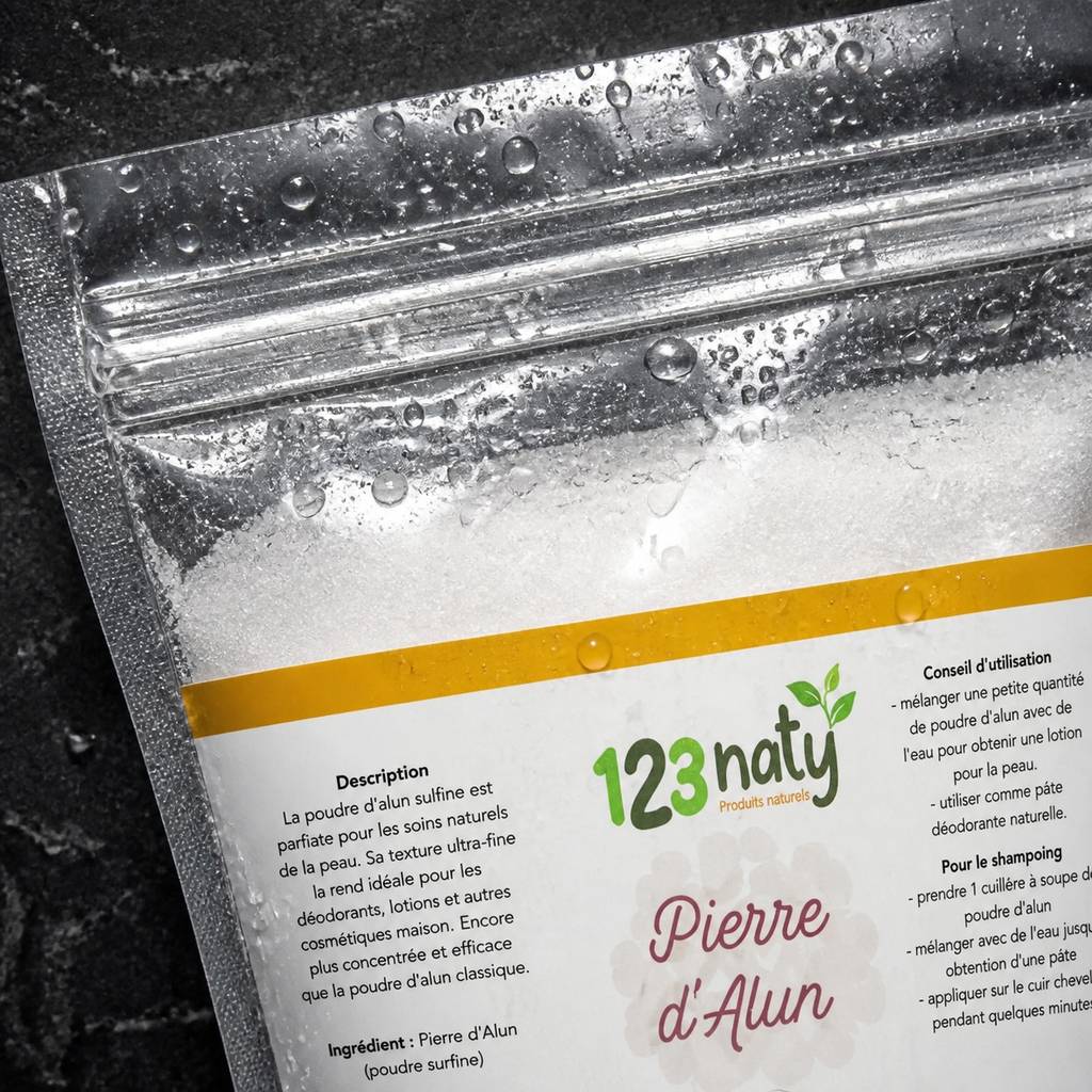 2X 1kg Pierre d'Alun Poudre Surfine | 123NATY — Détail macro du flacon