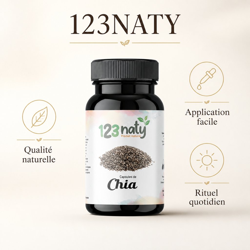 50 Capsules de Chia | 123NATY — Infographie bénéfices clés