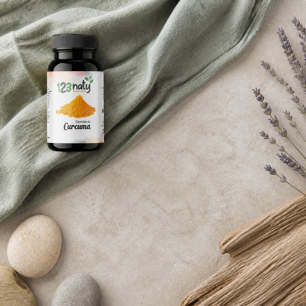 50 Capsules de Curcuma — Ambiance flat lay