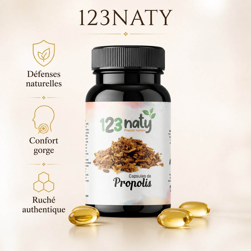 50 Capsules de Propolis | 123NATY — Infographie bénéfices clés