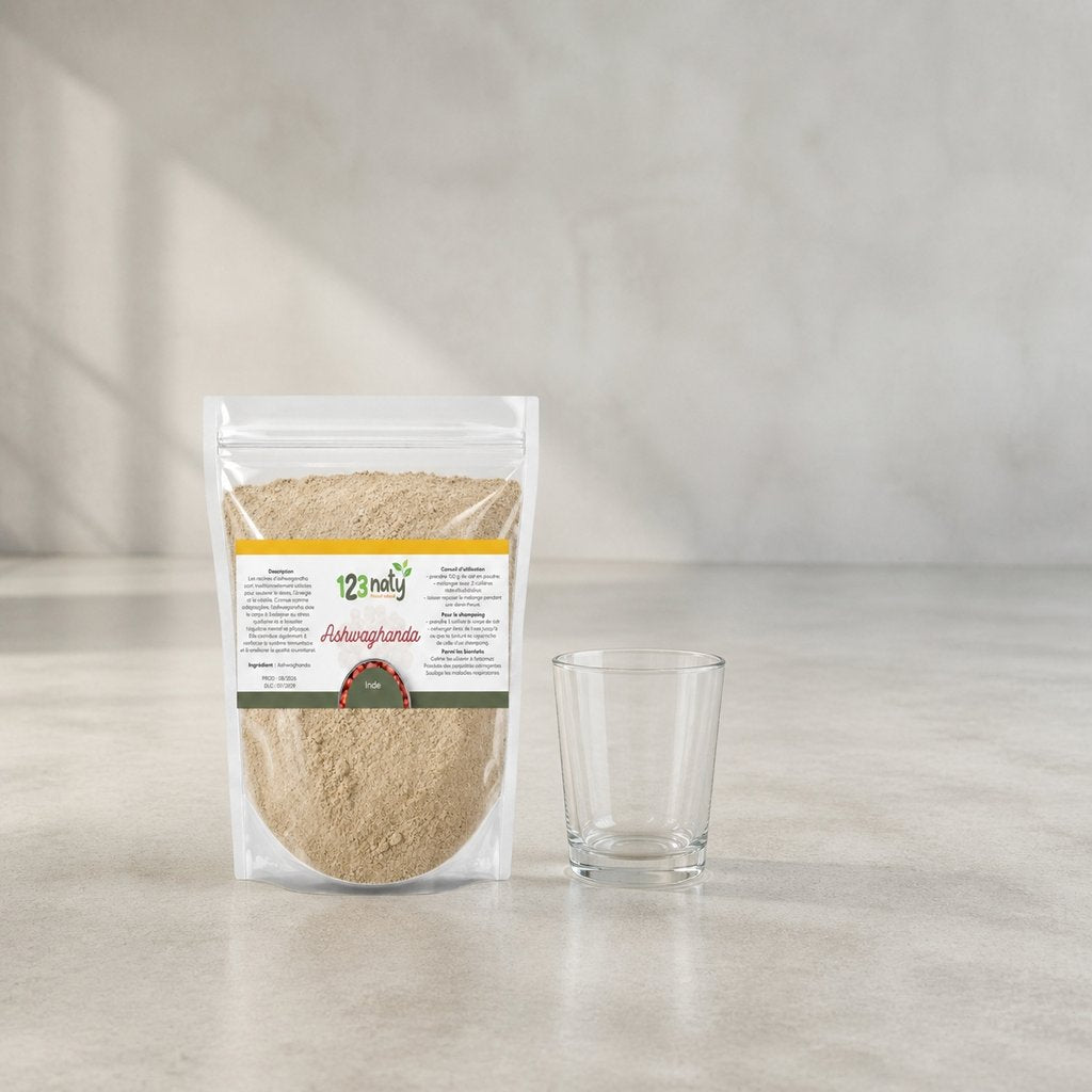 100g Ashwaghanda en Poudre | 123NATY — Taille réelle du produit