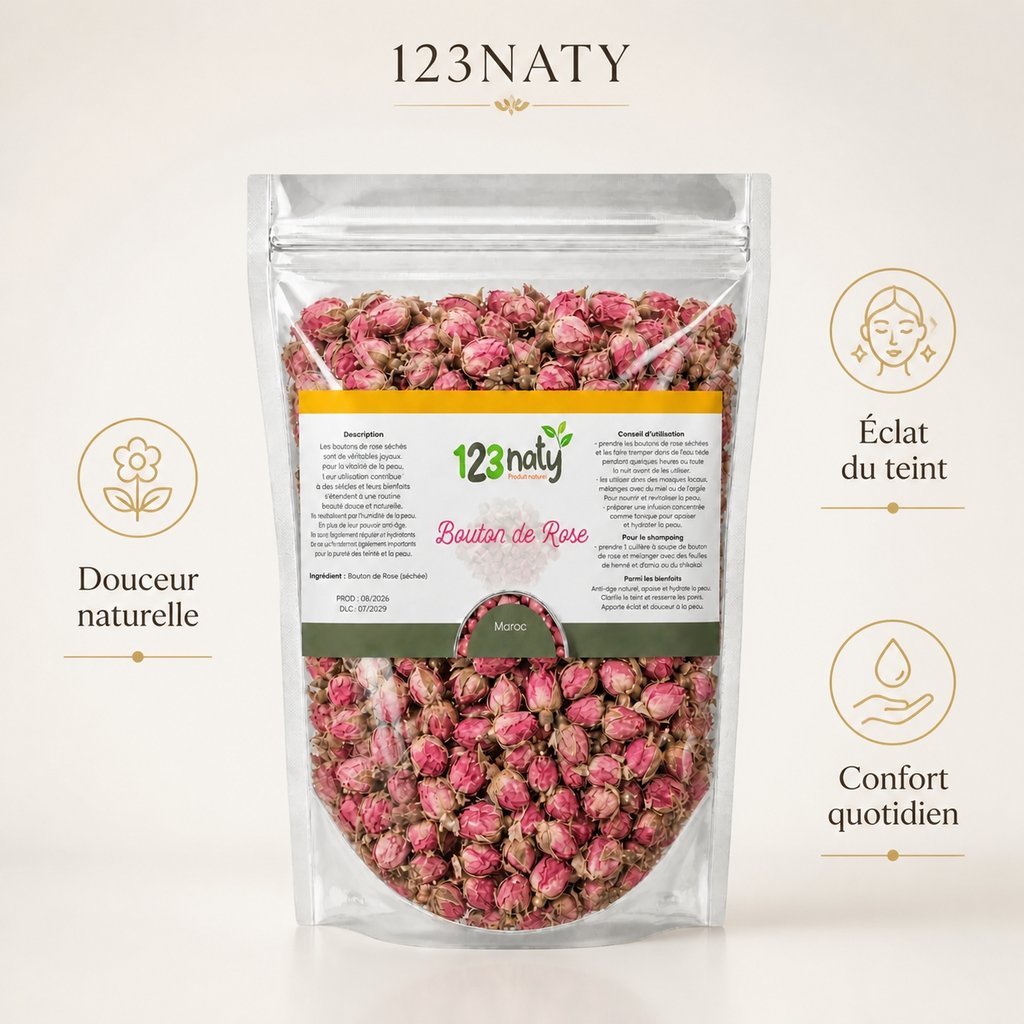 100g Bouton de Rose Séchée | 123NATY — Infographie bénéfices clés