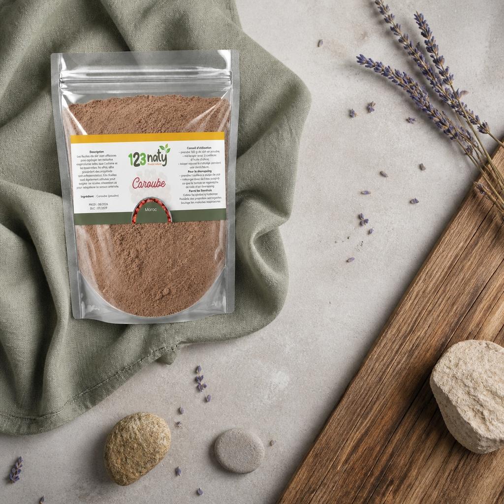 100g Caroube en Poudre | 123NATY — Ambiance flat lay