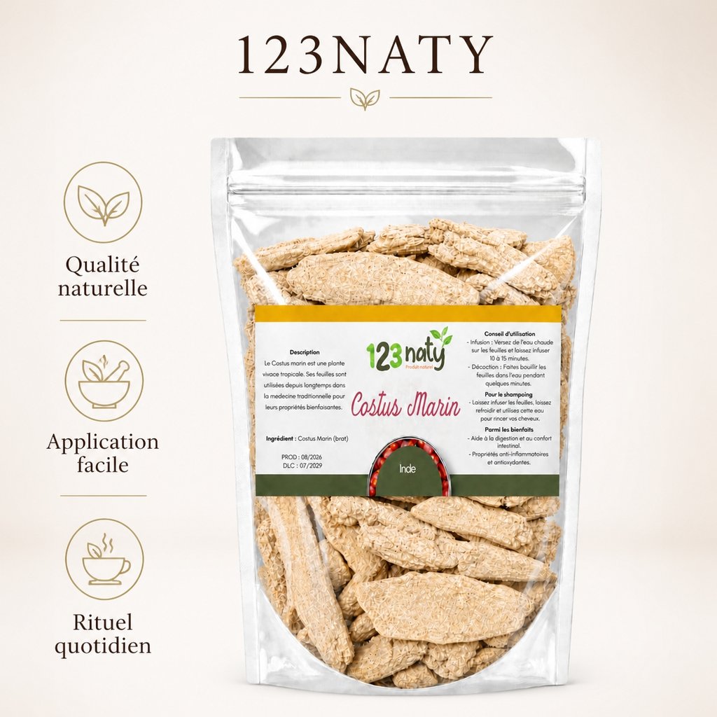 100g Costus Marin Brut | 123NATY — Infographie bénéfices clés