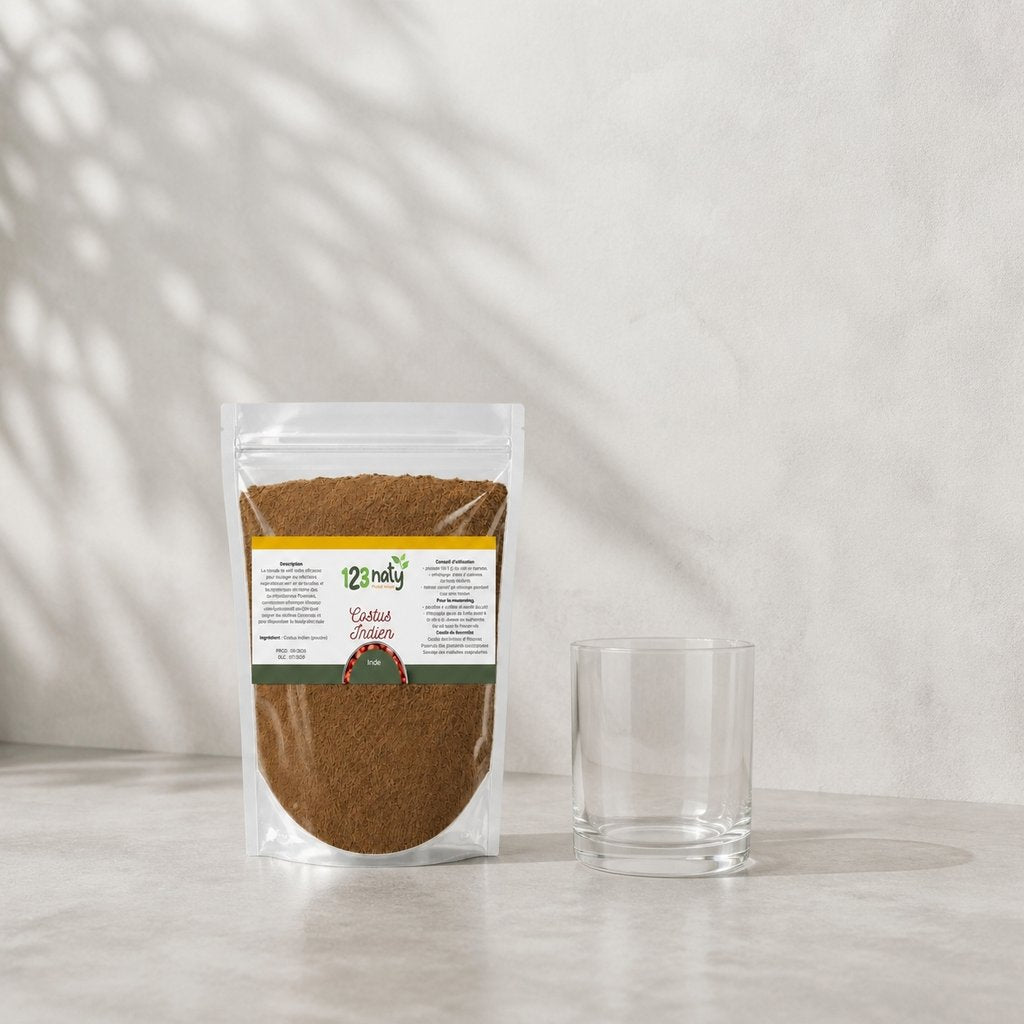Pack 1kg Costus Indien en poudre & 1kg Costus Marin Brut | 123NATY — Taille réelle du produit