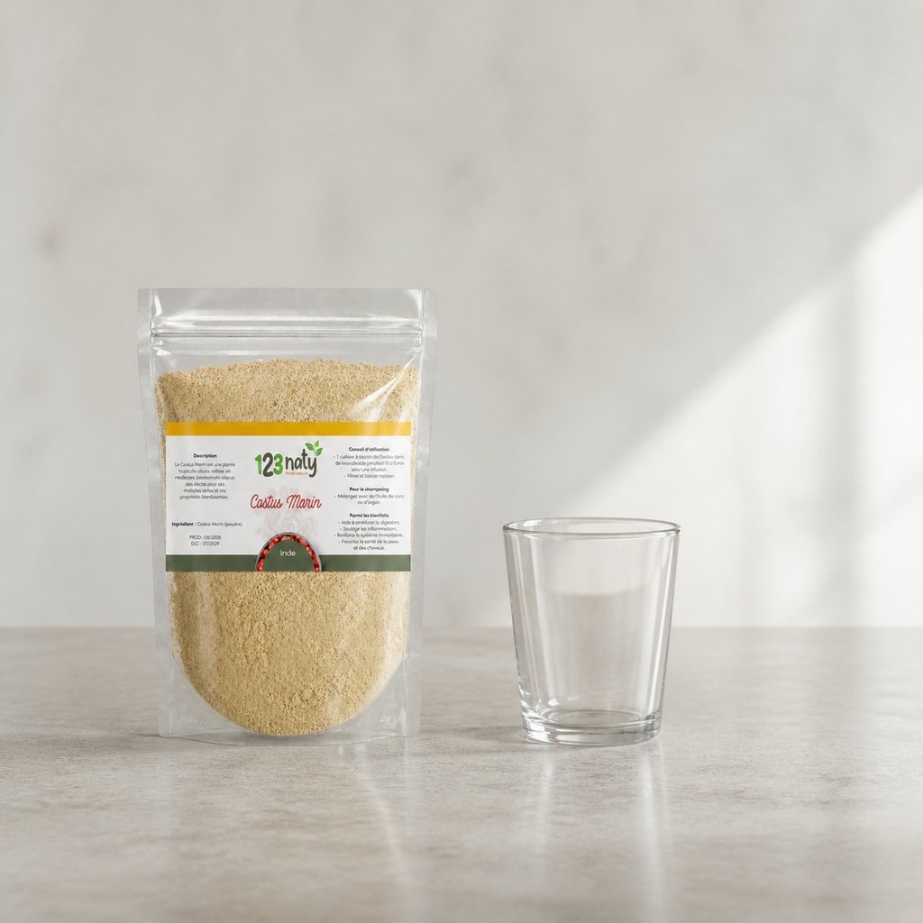 Pack 1kg Costus Marin en Poudre & 1kg Costus Indien Brut | 123NATY — Taille réelle du produit